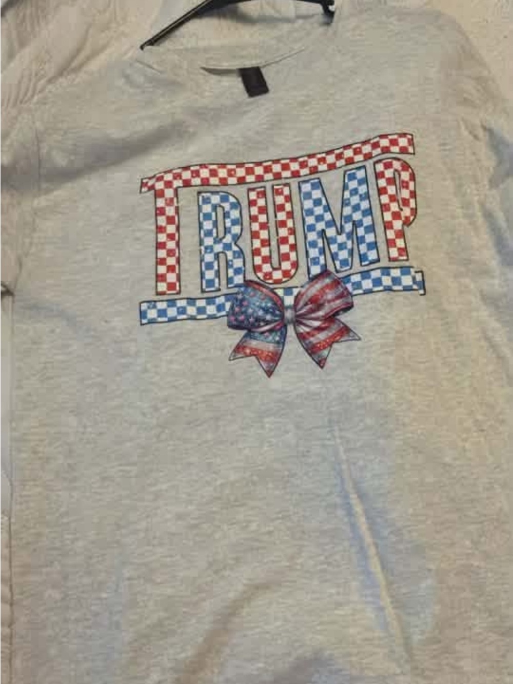 Grey 'TRUMP' Graphic Tee with Patriotic Bow